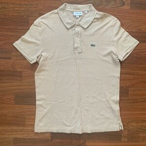 Lacoste Short Sleeve Polo Men’s L Slim Fit Tan Preppy Sporty Golf Logo RN 87651
